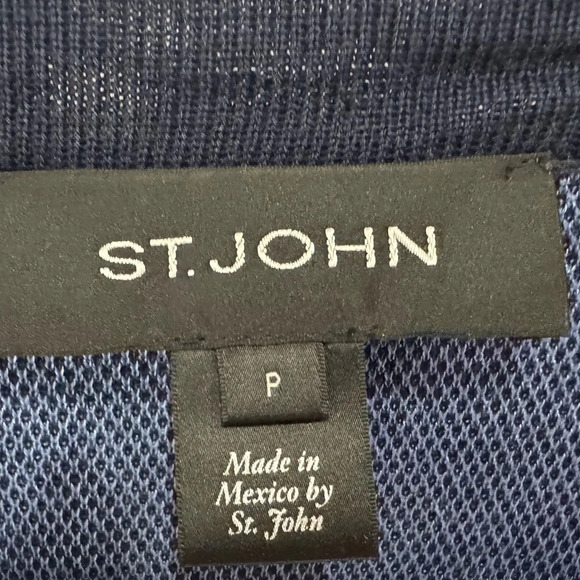 ST JOHN Size P Cardigan Blue White Stripe Knit Wool Open Front Long Sleeve - Picture 3 of 5